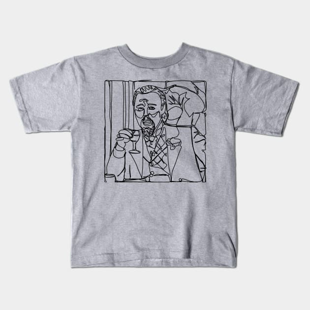 Leo Drinking Wine Meme Minimal Line Art Kids T-Shirt by ellenhenryart